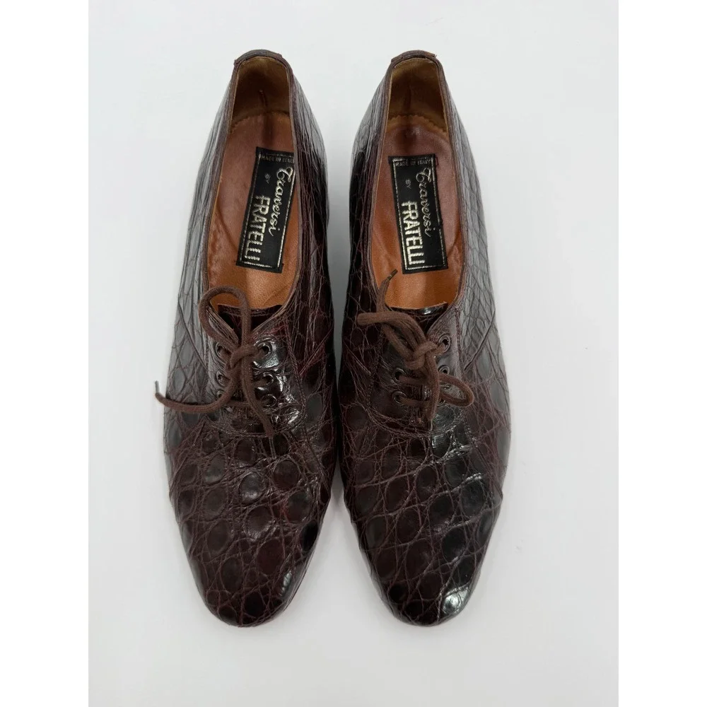Traversi‎ by Fratelli Brown Alligator Crocodile Leather Oxfords Mens 8 D Italy